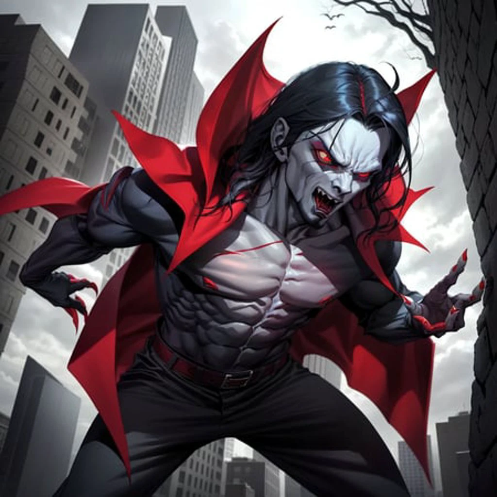 a photo of morbius, red cape, <lora:morbius:1>
