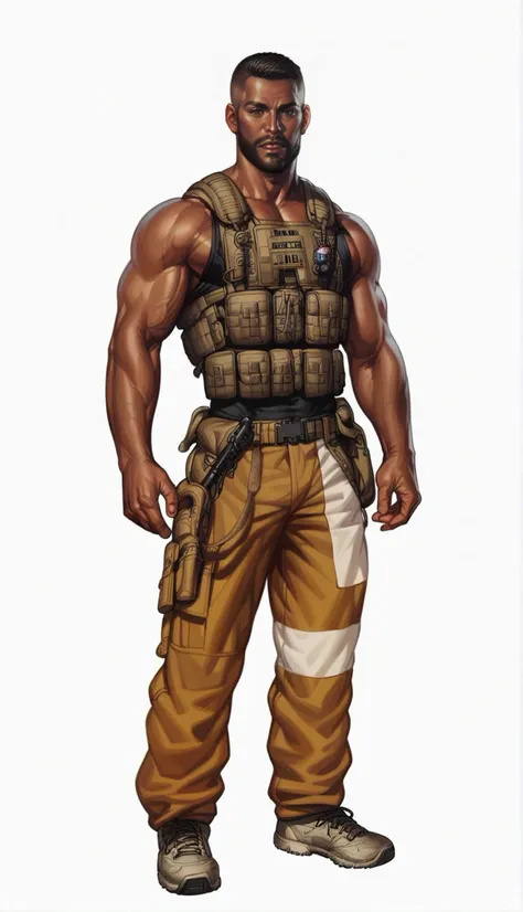 score_9, score_8_up, score_7_up, 1boy, 30 year old, african american man, (brown skin:1.2), handsome man in green military tactical gear, bulletproof vest, BDU fatigues, army ranger, combat boots, trimmed beard, short black hair, muscled body, concept art, digital art, realistic, wide shot, dynamic pose, <lora:Pony_DetailV1.0:1> <lora:add-detail-xl:1> <lora:ArtgermLycoXL:0.7> <lora:c0rb3nXLP:0.6> c0rb3n <lora:detailed_hands:1> hand, <lora:Tactical_Gear_SDXL:0.7>