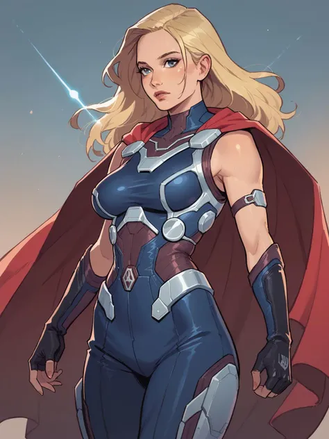 rotoscope, score_9, score_8_up, score_7_up, score_6_up, score_5_up, rating_safe, disney style cartoon,1girl, janef, sci fi armor inspired by iron man master chief \(halo\) star wars, (thick thighs, wide hips:0.5), viewer pov, from below, from the side, <lora:BalsamiqueLycoXL:0.5> <lora:g4l4xyXLP:0.5> g4l4xy, <lora:KuvshinovLycoXL:0.5> <lora:m03b1us:0.5> m03b1us, flat color, cel shading, rotoscope, (thick thighs:0.2), large breasts, solo, cowboy shot, big arms, red cape, shoulder length blonde hair <lora:Jane FosterPonyLora:0.7>, long hair
