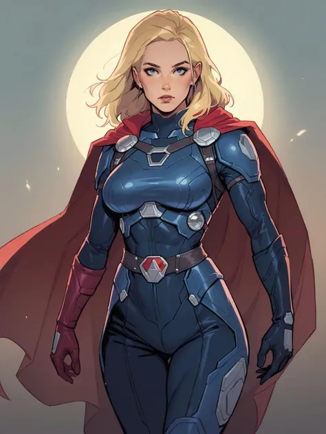 rotoscope, score_9, score_8_up, score_7_up, score_6_up, score_5_up, rating_safe, disney style cartoon,1girl, janef, sci fi armor inspired by iron man master chief \(halo\) star wars, (thick thighs, wide hips:0.5), viewer pov, from below, from the side, <lora:BalsamiqueLycoXL:0.5> <lora:g4l4xyXLP:0.5> g4l4xy, <lora:KuvshinovLycoXL:0.5> <lora:m03b1us:0.5> m03b1us, flat color, cel shading, rotoscope, (thick thighs wide hips:0.5), large breasts, solo, cowboy shot, big arms, red cape, shoulder length blonde hair <lora:Jane FosterPonyLora:0.7>, muscular arms