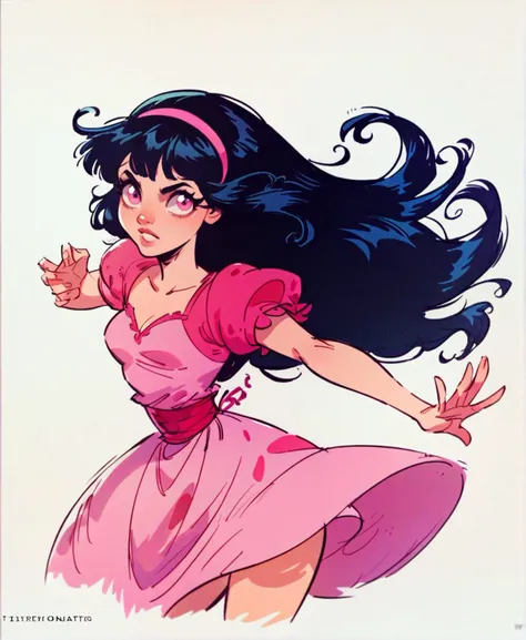 score_9_up, score_8_up, score_7_up, dynamic pose, cowboy shot, wide shot, 1girl, long hair, black hair, hairband, soft pink eyes, fair skin, small breasts
, simple background, <lora:p3ntc0m1cXLP:1>, p3ntc0m1c