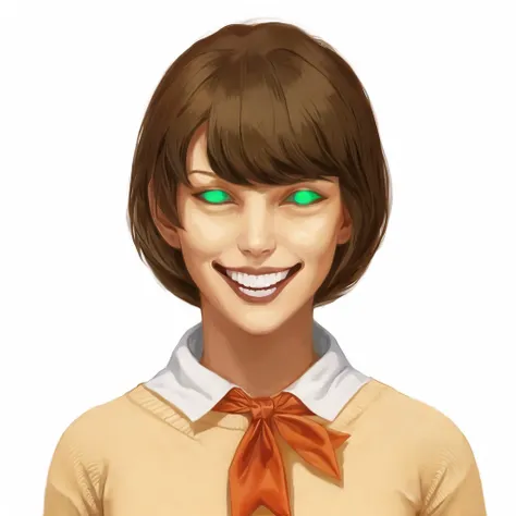 <lora:dopingpong:1>, dopingpong, painting_\(medium\),
<lora:gravemudart:1>, gravemudart, simple background, horror \(theme\), demon-like head, scary face, strange, creepy, 1girl, :d, bangs, beige sweater, blue sailor collar, breasts, fang, green eyes, large breasts, looking at viewer, medium breasts, neckerchief, open mouth, sailor collar, sidelocks, skin fang, sleeves past wrists, smile, solo, thick eyebrows, white background, white neckerchief