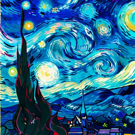 masterpiece,best quality,night,starry sky,stars,moon,cosmos,lake, <lora:fakeVanGoghStyle_v10:0.8>