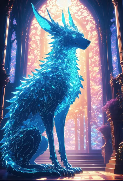 (anime), Vibrant Academia aesthetic, a detailed blueprint of a fantastical creature unlike anything seen before, holographic colors, stunning background. warm and bright sunlight, a mesmerizing blend of light and shadow. masterpiece, absurdres, intricate details <lora:Caliginous:1.2>