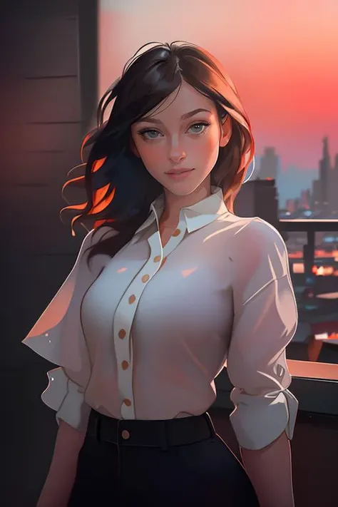Merger_emad_oblivion,
(cityscape:1.2) scene posing on the (rooftops:1.2) at (sunset:1.2) wearing clothes, wearing trousers and a top, (plain top:1.2), (top:1.2), (trousers:1.2), (cityscape:1.2), (night time sunset sky:1.3), (dark:1.1), (evening:1.2), vibrant sky colours,
bokeh, f1.4, 40mm, photorealistic, raw, 8k, textured skin, skin pores, intricate details  <lora:epi_noiseoffset2:1>, epiCRealism <lora:ClothingAdjuster3:-1>