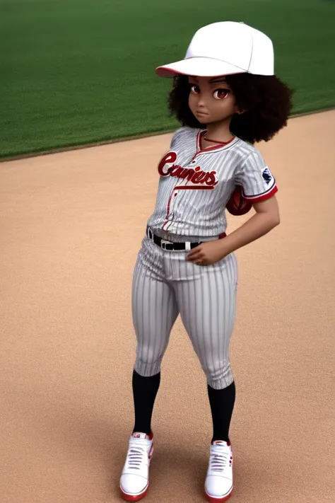 chantel3d, baseball cap,baseball uniform,full body,red eyes, afro
