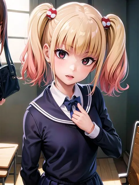 1girl, solo,(best quality),(masterpiece:1.1), upper body, looking_at_viewer, dynamic angle, school uniform, cute, clear facial skin,