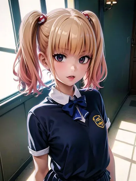 1girl, solo,(best quality),(masterpiece:1.1), upper body, looking_at_viewer, dynamic angle, school uniform, cute, clear facial skin,