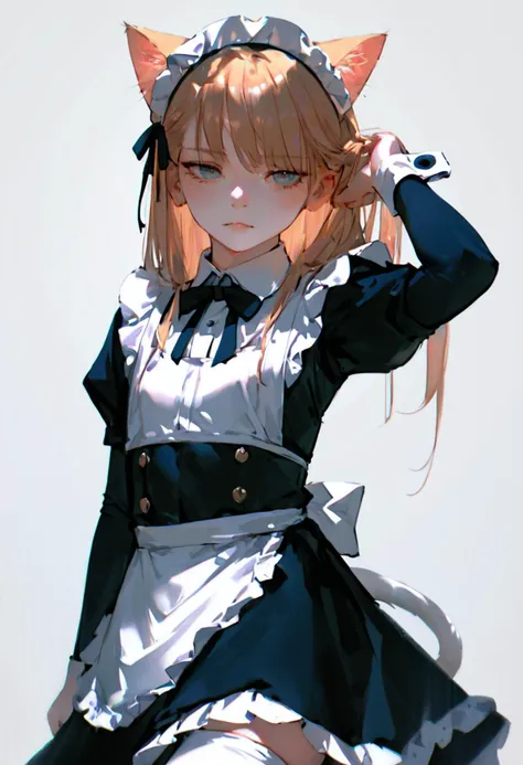 score_9, score_8_up, score_7_up, score_6_up, source_anime, masterpiece, newest,
1girl, solo, skinny, catgirl, fluffy, maid outfit, white thighhighs, skindentation, white background 
shiny skin, shiny clothes