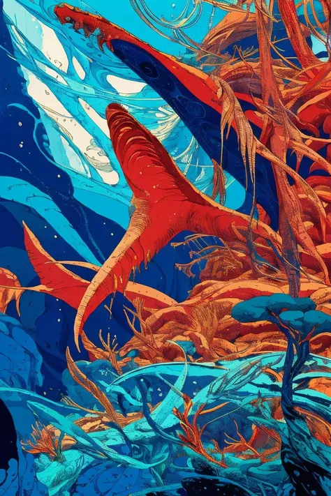 giant squid, underwater, beautiful, scenery, by kilian eng