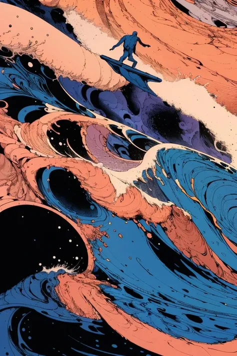 man riding a surfboard on top of a wave, by kilian eng