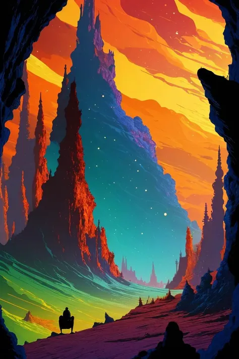 man sitting on a rock in a cave, science fiction, by kilian eng