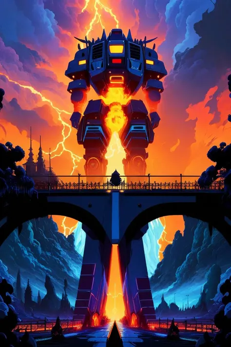 bridge to hell, heavy storm, cow, transformers, by kilian eng