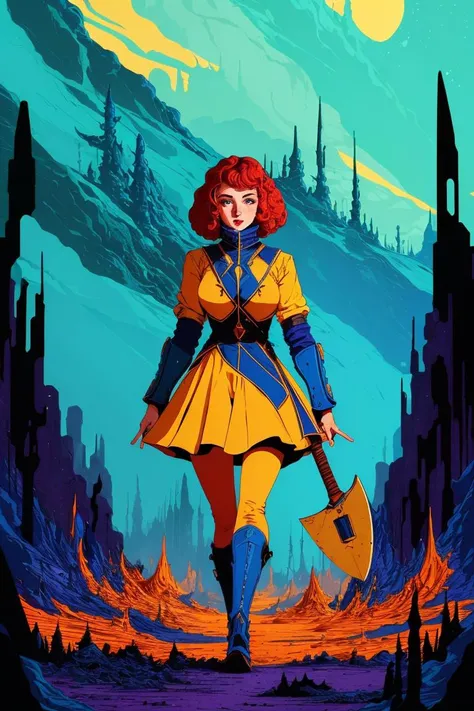 girl on apocalypse candyland holding an axe, by kilian eng