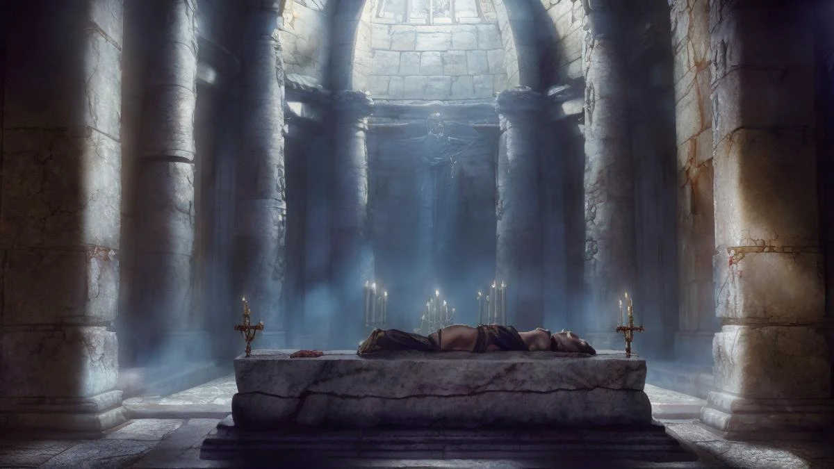Masterwork Painting, Magnum Opus,
wideshot,
human body lying on altar stone slab, priest standing behind altar, priest holding ceremony,
<lora:Torture Rack:0.8> torturerack, operating table, stone table, straps, strapped, lying,
<lora:Sacrifice:0.75> sacrifice1, rough stone slab used as altar, bloodstained stone slab, chains and shackles hanging from stone slab, blood filled stone funel carved into stone slab, ,
highres, 8k, uhd, High Dynamic Range, tonemapping, crisp details, intricate details, fine details