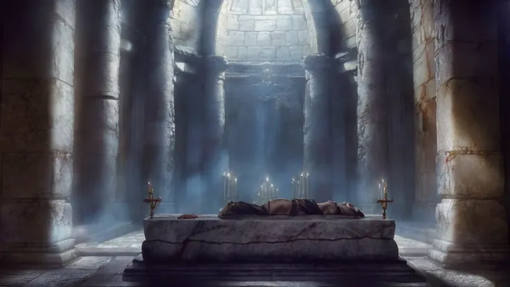 Masterwork Painting, Magnum Opus, 
wideshot, 
human body lying on altar stone slab, priest standing behind altar, priest holding ceremony,  
<lora:Torture Rack:0.8> torturerack, operating table, stone table, straps, strapped, lying,  
<lora:Sacrifice:0.75> sacrifice1, rough stone slab used as altar, bloodstained stone slab, chains and shackles hanging from stone slab, blood filled stone funel carved into stone slab, ,
  highres, 8k, uhd, High Dynamic Range, tonemapping, crisp details,  intricate details, fine details