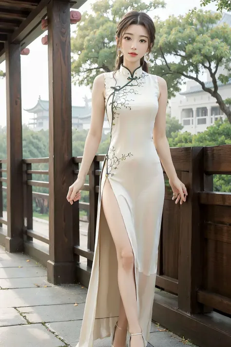 <lora:Elegant Qipao_20230705102138:0.7>, green dress, chinese clothes, <lora:aerith-nvwls-v1-final:0.6>, aerith gainsborough,  full  body,earrings,outside, chinese temple, (8k, RAW photo, best quality, masterpiece:1.2), (realistic, photo-realistic:1.4),  high quality, adobe lightroom,high detailed skin,looking at viewer, side slit,, (masterpiece, best quality, high quality, highres, ultra-detailed),