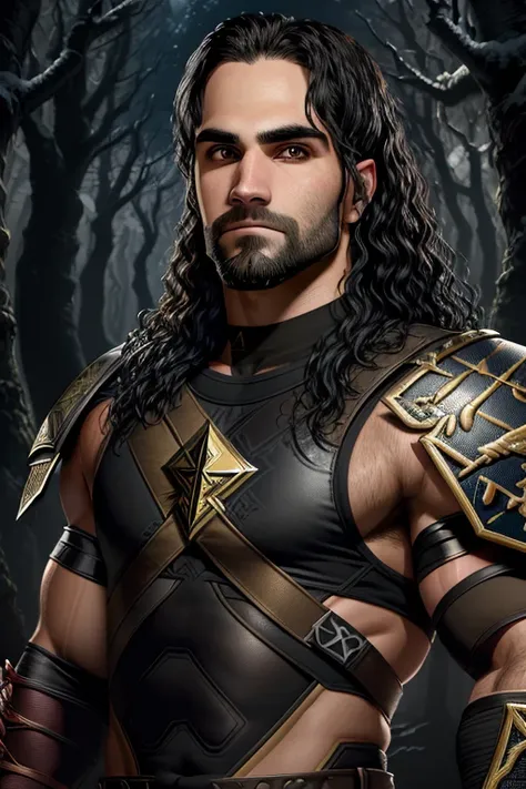 masterpiece, high quality, portrait of seth rollins, fantasy warrior, forest, <lora:Nlo_SethRollins_v1:0.9>