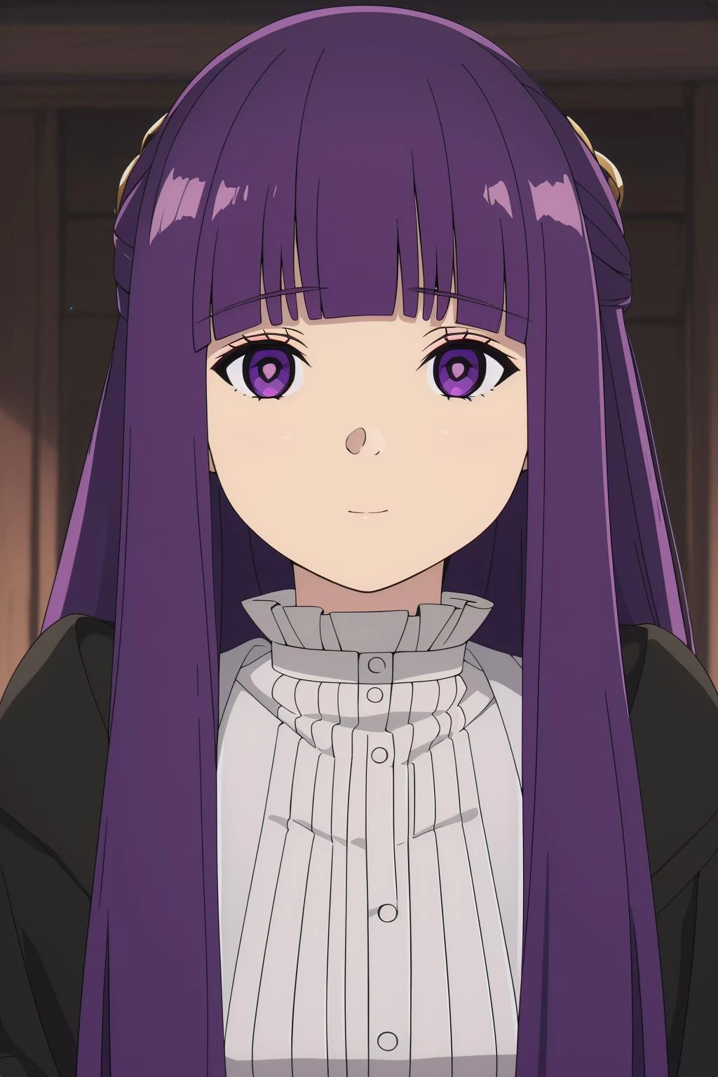 <lora:è²ä¼¦1V:0.8>,è²ä¼¦,1girl,solo,purple hair,long hair,purple eyes,blunt bangs,sidelocks,half updo,bright pupils,
hair ornament,frilled collar,black robe,white dress,center frills,buttons,wide sleeves,long sleeves,curvy,cowboy shot,, Exquisite visuals, high-definition,masterpiece,best quality,, 20yo,Young female,Beautiful Finger,Beautiful long legs,Beautiful body,Beautiful Nose,Beautiful character design, perfect eyes, perfect face,expressive eyes,
looking at viewer,
official art,extremely detailed CG unity 8k wallpaper, perfect lighting,Colorful, Bright_Front_face_Lighting,shiny skin,
(masterpiece:1.0),(best_quality:1.0), ultra high res,4K,ultra-detailed,
photography, 8K, HDR, highres, absurdres:1.2, Kodak portra 400, film grain, blurry background, bokeh:1.2, lens flare, (vibrant_color:1.2), (beautiful_face:1.5),(narrow_waist), ,NSFW,