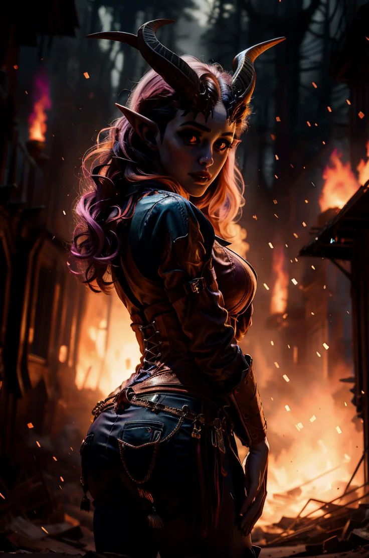 an awarded profesional photography of 1girl <lora:AlfiraBG:0.69> AlfiraBG, horns, alfirabg, colored skin, 1girl, realistic, purple hair, orange eyes, fangs, pink hair, pointy ears (pale white skin), beautiful Sapphire eyes,) sculptural braid curly hair dark red with forehead protector with boxing gloves maternity corset amused,she make Hands on the waist pose belly chain in a ship , in winter Wim Wenders Up-Lighting,(epic scene:1.3),ultradetialed character with perfect face,detailed skin,(ultrasharp:1.3),(masterpiece:1.1),best quality ,(photorealistic:1.2),ultrarealistic,realistic ultradetailed character,4k perfect quality,cowboy shot<lyco:GoodHands-beta2:1>Magnificent,Imperceptible detail,Intricately designed, <hypernet:sxzBloom_sxzBloom:0.6> hotify <lora:FIRE02:0.72> cinsidia