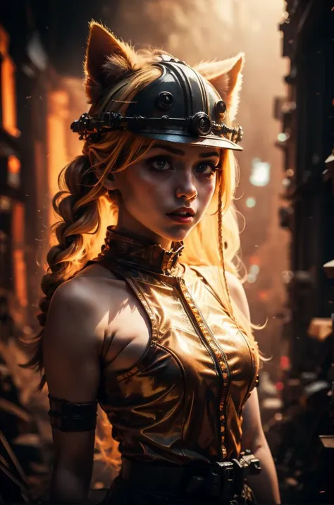 an awarded profesional photography of 1girl <lora:marsey4lesstrained:0.69> animal ears, cat girl, orange clothing (pale white skin), beautiful blue eyes,) pigtail braids drill hair copper with adrian helmet with arm belt open clothes infuriated,she make Looking through binoculars pose boutonniere in a radio booth, in autumn by Steve McCurry Stage Lighting,(epic scene:1.3),ultradetialed character with perfect face,detailed skin,(ultrasharp:1.3),(masterpiece:1.1),best quality ,(photorealistic:1.2),ultrarealistic,realistic ultradetailed character,4k perfect quality,character focus,<lyco:GoodHands-beta2:1>Magnificent,Imperceptible detail,Intricately designed, <hypernet:sxzBloom_sxzBloom:0.6> hotify <lora:FIRE02:0.72> cinsidia