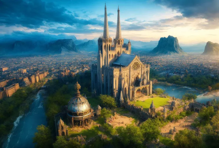 a photography of perfect landscape with crystal palace and golden streets with , epic scenery, silver river around, detailed gothic architecture <lora:add_detail:1> intricate detail, masterpiece, ultrarealistic, fantasy art, cocnept art, photorealistic digital paiting, ultradetialed, perfect quality, best quality, dramatic lights, <lora:Nardack:1> crystal castle, castle of glass ultrasharp