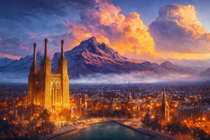 a photography of perfect landscape with crystal palace and golden streets with , epic scenery, silver river around, detailed gothic architecture <lora:add_detail:1> intricate detail, masterpiece, ultrarealistic, fantasy art, cocnept art, photorealistic digital paiting, ultradetialed, perfect quality, best quality, dramatic lights, <lora:improve_backgrounds:1> ultrasharp