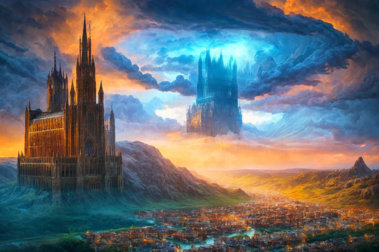 a photography of perfect landscape with crystal palace and golden streets with , epic scenery, silver river around, detailed gothic architecture <lora:add_detail:1> intricate detail, masterpiece, ultrarealistic, fantasy art, cocnept art, photorealistic digital paiting, ultradetialed, perfect quality, best quality, dramatic lights, <lora:improve_backgrounds:1> ultrasharp