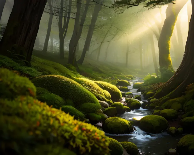 View in a Japanese moss garden. Uneven mossy ground, large mossy trees, mossy rocks, a small stream crossing the scene. Light mist.
High Contrast, High Saturation, Highly detailed, high quality, masterpiece, ethereal, particle effect, (dust, gust of wind:1.07), volumetric light, light rays, golden filigree, vibrant colors, bokeh, depth of field.
<lora:landscapes-6-2023-04-27-120356-6faaedf2:0.5>
<lora:lightV1:0.5>