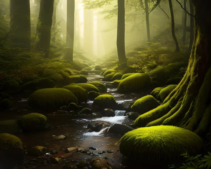 View in a Japanese moss garden. Uneven mossy ground, large mossy trees, mossy rocks, a small stream crossing the scene. Light mist.
High Contrast, High Saturation, Highly detailed, high quality, masterpiece, ethereal, particle effect, (dust, gust of wind:1.07), volumetric light, light rays, golden filigree, vibrant colors, bokeh, depth of field.
<lora:landscapes-6-2023-04-27-120356-6faaedf2:0.5>
<lora:lightV1:0.5>