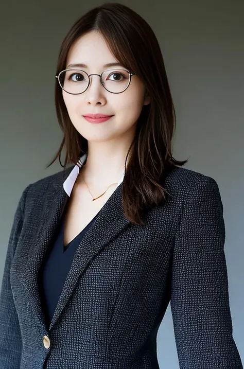 best quality, 1girl, solo, ((perfect female figure)), mature female, ((sfw)), Mai Shiraishi, black suit jacket, (upper body), glasses, <lora:MaiShiraishi:0.9>, photo realistic