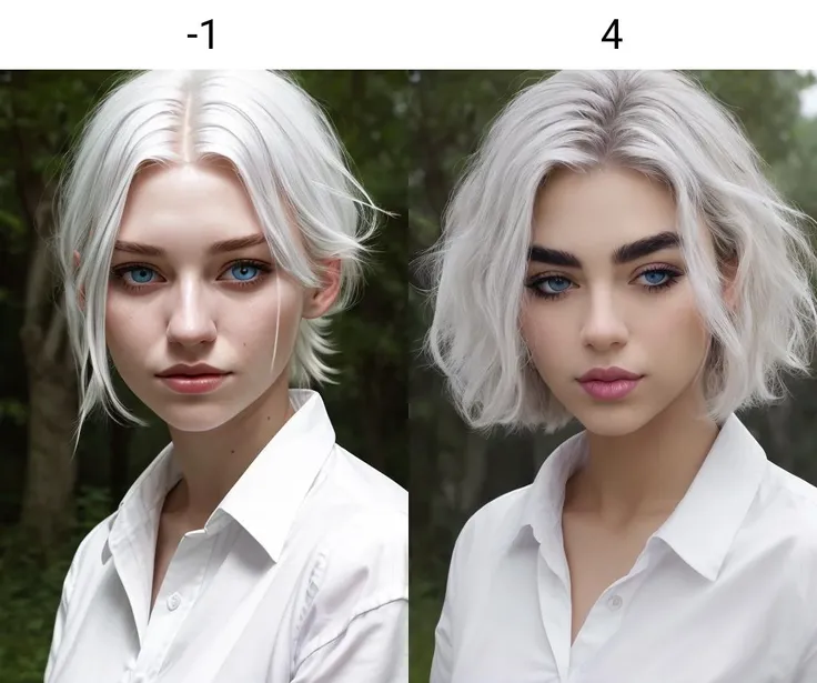 face portrait, a young woman, outdoors, white shirt, white hair <lora:eyebrows_slider_v1:-1>