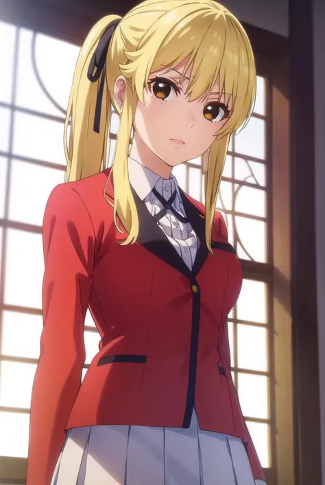 marysaotome, <lora:mary saotome s2-lora-nochekaiser:1>,
mary saotome, long hair, blonde hair, hair between eyes, twintails, (brown eyes:1.3), hair ribbon,
BREAK skirt, shirt, school uniform, jacket, white shirt, pleated skirt, collared shirt, black skirt, blazer, (red jacket:1.5),
BREAK indoors, classroom,
BREAK looking at viewer, (cowboy shot:1.5),
BREAK <lyco:GoodHands-beta2:1>, (masterpiece:1.2), best quality, high resolution, unity 8k wallpaper, (illustration:0.8), (beautiful detailed eyes:1.6), extremely detailed face, perfect lighting, extremely detailed CG, (perfect hands, perfect anatomy),
