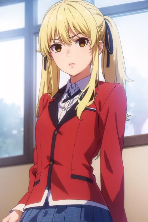 marysaotome, <lora:mary saotome s2-lora-nochekaiser:1>,
mary saotome, long hair, blonde hair, hair between eyes, twintails, (brown eyes:1.3), hair ribbon,
BREAK skirt, shirt, school uniform, jacket, white shirt, pleated skirt, collared shirt, black skirt, blazer, (red jacket:1.5),
BREAK indoors, classroom,
BREAK looking at viewer, (cowboy shot:1.5),
BREAK <lyco:GoodHands-beta2:1>, (masterpiece:1.2), best quality, high resolution, unity 8k wallpaper, (illustration:0.8), (beautiful detailed eyes:1.6), extremely detailed face, perfect lighting, extremely detailed CG, (perfect hands, perfect anatomy),