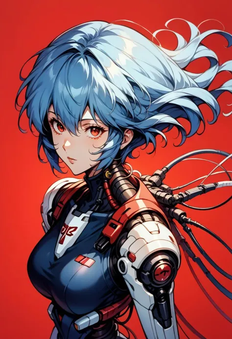 (1girl:1.2), solo, looking at viewer, from above, rei ayanami, ayanami rei, (mature:1.4), blue hair, short hair, red eyes, , (from side:0.5). floating hair, expressionless, red background, science fiction, android, cable, mechanical arms, cyborg, robot joints, mechanical parts, tube, spine,
<lora:BioPunky:0.8>