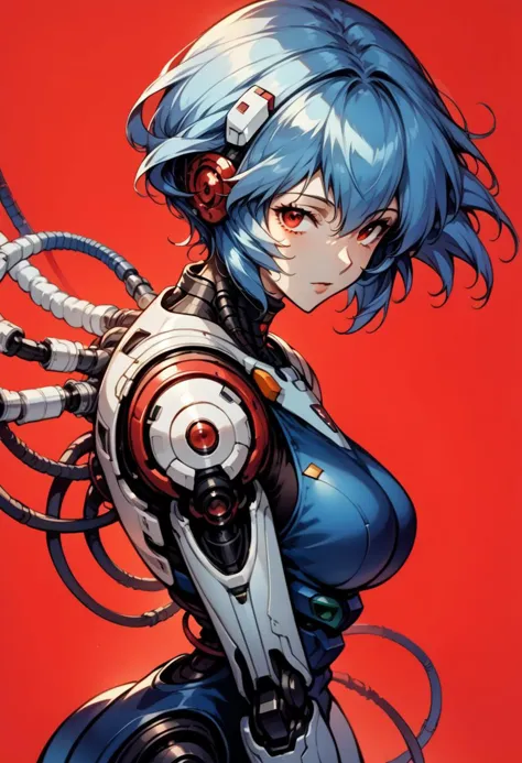 (1girl:1.2), solo, looking at viewer, from above, rei ayanami, ayanami rei, (mature:1.4), blue hair, short hair, red eyes, , (from side:0.5). floating hair, expressionless, red background, science fiction, android, cable, mechanical arms, cyborg, robot joints, mechanical parts, tube, spine,
<lora:BioPunky:0.8>