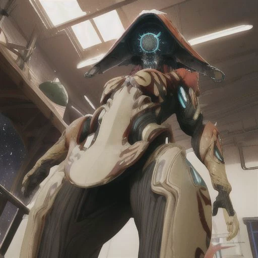 Ivara,large helmet,armor,large breasts,from below,holding RPG,solo,space cabin,indoors,science fiction, (insanely detailed, masterpiece, best quality),<lora:Ivara-10WFv8:0.8>,
