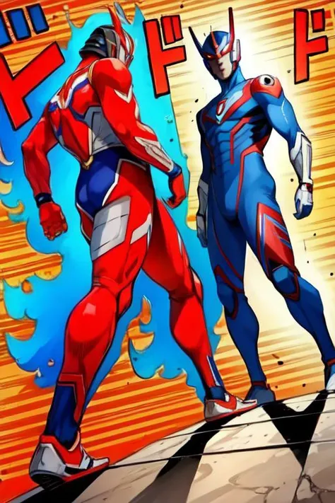 Highly detailed, High Quality, Masterpiece, beautiful, ApproachingMe, 2boys, ultraman