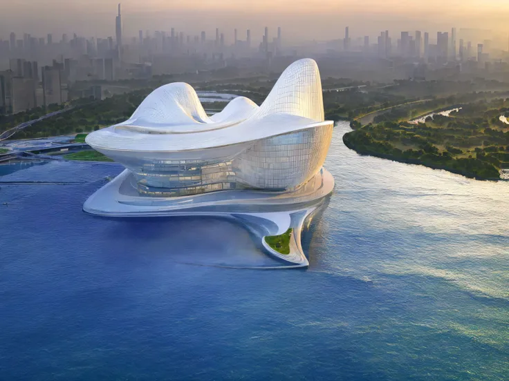((Best quality)),((masterpiece)),((realistic)), aerial view, digital painting, 3D rendering techniques, masterpiece, building,<lora:zaha:1>, zaha,Expressionism, Abstraction, Swirling, Waves,Undulating, clouds, wind,sail