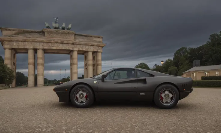 (medium shot:1.5) Gorgeously rendered 4k high-definition photograph of a hyper-realistic matte black 288gto (low view:1.5) driving in downtown Germany at night (Brandenburg Gate in background), low storm clouds, HDR, sharp focus, shallow depth-of-field, bokeh, <lora:288gto:0.5>