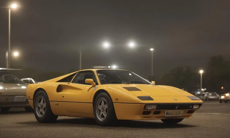 (medium shot:1.5) Gorgeously rendered 4k high-definition photograph of a hyper-realisticmatte yellow 288gto (low view:1.5) driving in downtown Germany ((at night)), studio lighting, low storm clouds, ((lighting)), HDR, sharp focus, (((shallow depth-of-field))), (bokeh), ((lens flare)) <lora:288gto:0.35>  <lora:Anamorphic lens flare:1>
