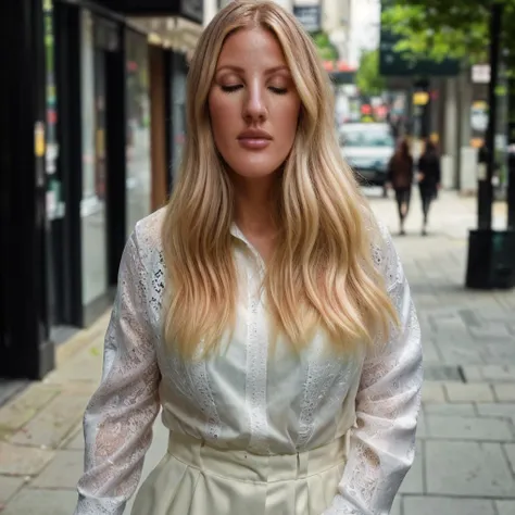 <lora:Ellie_Goulding:0.9> EllieGoulding, 1girl, beautiful, attractive face, thin face, detailed eyes, mouth closed, sunlight, <lora:picxer_real:0.8>  white lace shirt, walking down the street, long sleeve <lora:more_details:0.4> highly detailed photography, (muted colors, cinematic, dim colors, soothing tones:1.2), vibrant, insanely detailed, hyperdetailed,, (masterpiece, high res, photorealistic)
