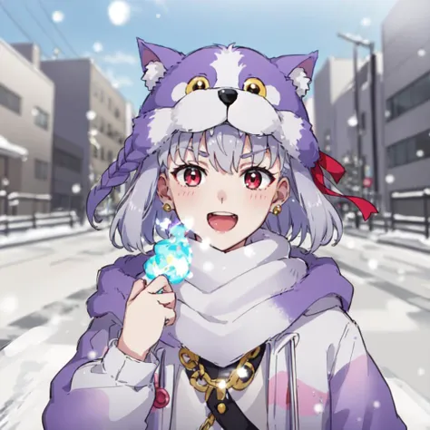 dre_prt,kama_sml,short_hair,laughing,happy,outside, snowing,colorful,high contrast,best quality,masterpiece,<lyco:kama_v4:1.0>