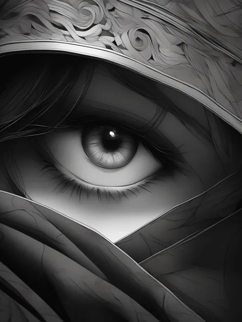 1girl, (anime), (manga), (2D), half body, highly detail eyes, highly detail mouth, highly detailed face, perfect eyes, both eyes are the same, hd, 2k, pencil painting, black white