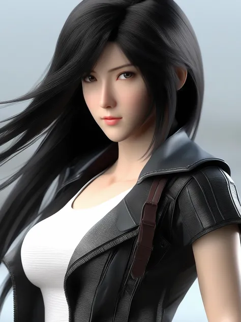 delicate colorful 3D PVC model of (tifa lockhart in final Fantasy 7 series),(long black hair), mini short with coat style clothes, detail hair, fluttering in the wind , sharp details, details face, detail eyes , intricate details, ultra-realistic,digitally enhanced,3d reference background, 8k resolution, unapologetic grit, overexposure,sharp focus , UHD, 8K