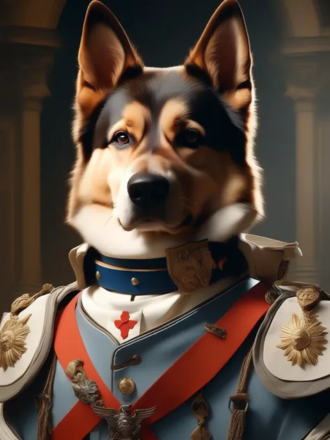War dog canvas art frame only, in the style of vray, klaus wittmann, nikolai lockertsen, detailed character expressions, francesco solimena, studio portrait, hyper - realistic,