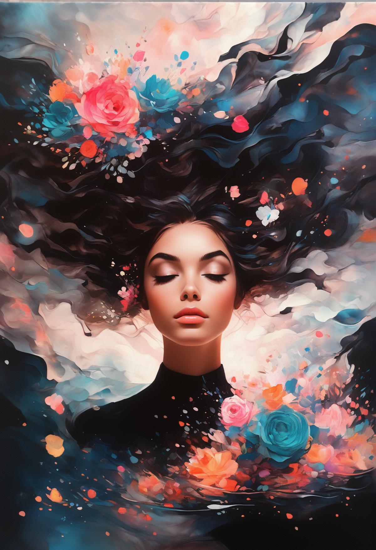 A painting of a woman with flowers in her hair - SeaArt AI