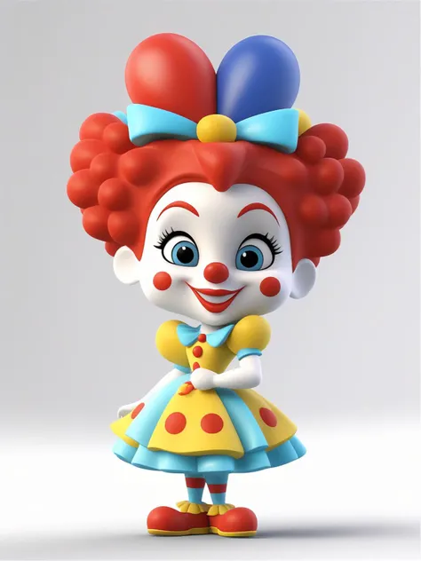 masterpiece, best quality, blush, sexy 3D pixar style clown girl character wearing a clown themed suit and tie with polka dots, big red clown nose ball, clown makeup, standing with hands on hips, huge fake breasts, spherical breasts, floating breasts, whimsical formal clothing, clown suit, sexy clown girl, thin waist, levitating breasts, big oversized polka-dotted bowtie, big clown bowtie, big shirt collar, oversized shirt collar, polkadot patterns on clothes, pointy big nipples pointing inside clothing fabric, cartoon pixar clown girl, emphasized breasts, spherical breasts, circle shaped breasts, big happy smile, background is fully blank and white, white background, solo character, round inflatable breasts, impossible breasts, balloon breasts, air blow-up breasts, air inflated breasts, cameltoe, upskirt, crotch bulge, latex panties, formal suit and tie, elegant shiny suit and tie, bimbo, big bimbo lips, red lipstick, red painted lips, up close portrait view, wide open eyes, blank stare, stupid and lost stare expression, staring straight ahead, drooling, clown girl with big buck teeth, huge two front teeth, buck teeth
