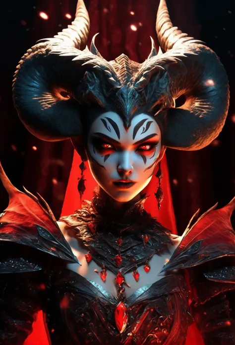 1 beautiful female demon, A scene from a science horror fiction movie, beautiful detailed eyes, (A third eye on the forehead:1.5), beautiful detailed red lips, extremely detailed face and eyes, long eyelashes, (long tongue like a snake:1.2), intricate insect-like features, glowing compound eyes, scythe-like forelimbs, alien carapace, vibrant colors, futuristic sci-fi environment, neon lights, glowing energy field, complex technological architecture, dramatic lighting, cinematic atmosphere, award winning digital art, hyper realistic, 8k, high quality, masterpiece, Bioluminescence, Translucent skin, thespiritde, white skin, (pale skin with veins visible through it:1.6), Satan's daughter, cinematic lighting, black hair