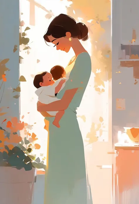 Mother cradling a baby,  art by Pascal Campion,  art by Atey Ghailan,  art by Joelle Jones style